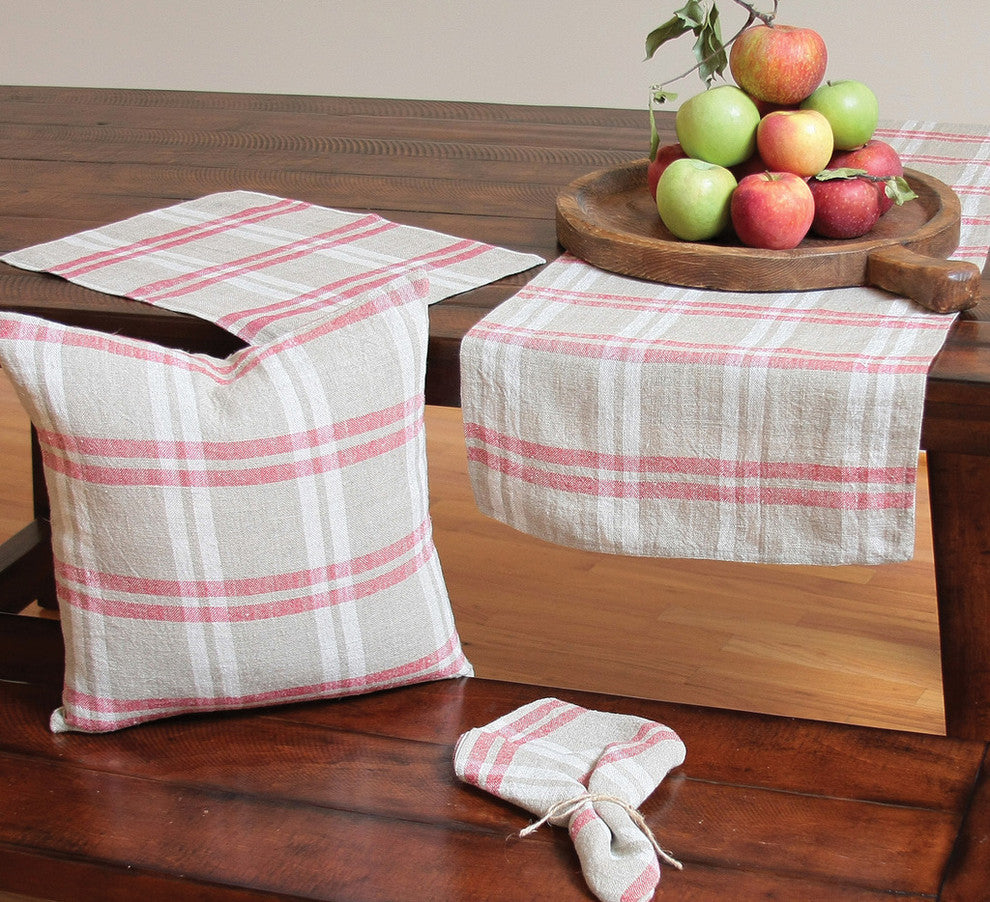 Natural Linen Check Placemats, 14"x20", Set of 4