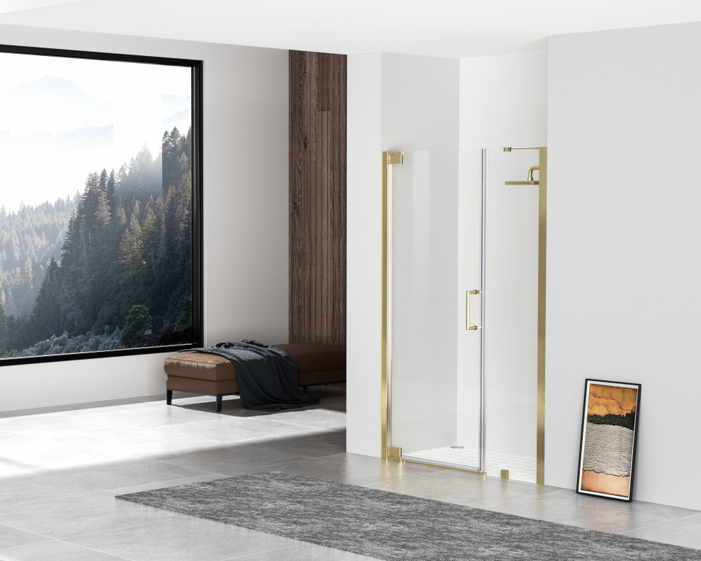Home Living 48X72 Frameless Hinged Shower Door, Brushed Gold