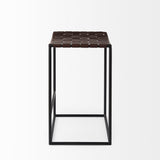 Clarissa Dark Brown Woven Leather Seat with Black Iron Frame Counter Stool