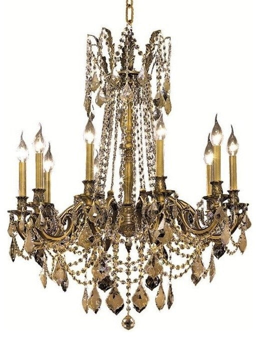 Elegant Rosalia Dining Room Light, Antique Bronze Finish With Royal Cut Crystal