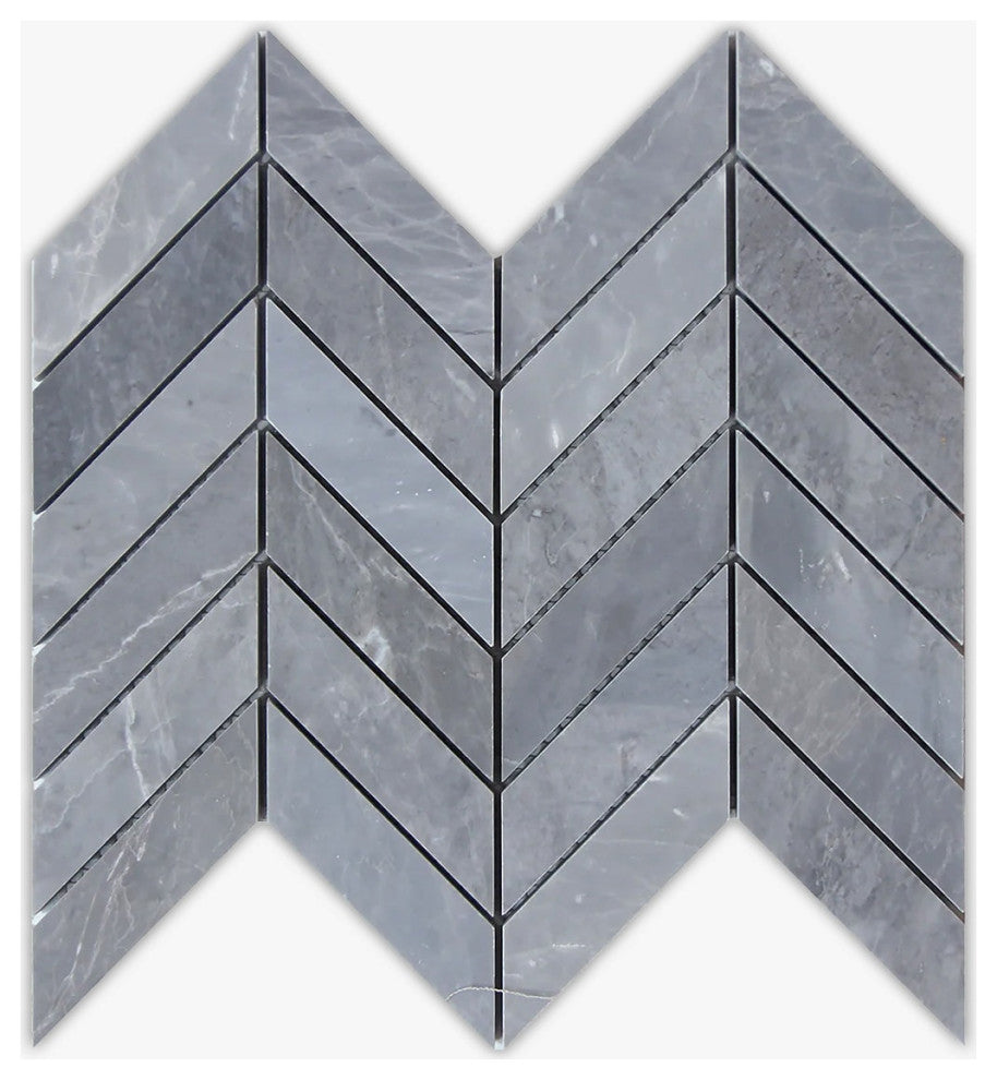 Mountain Gray Honed 1x4 Chevron Marble Mosaic