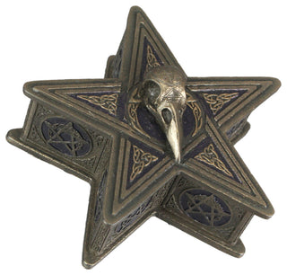 Raven Skull Pentagram Shaped Bronze Finished Trinket Box Wicca Pagan