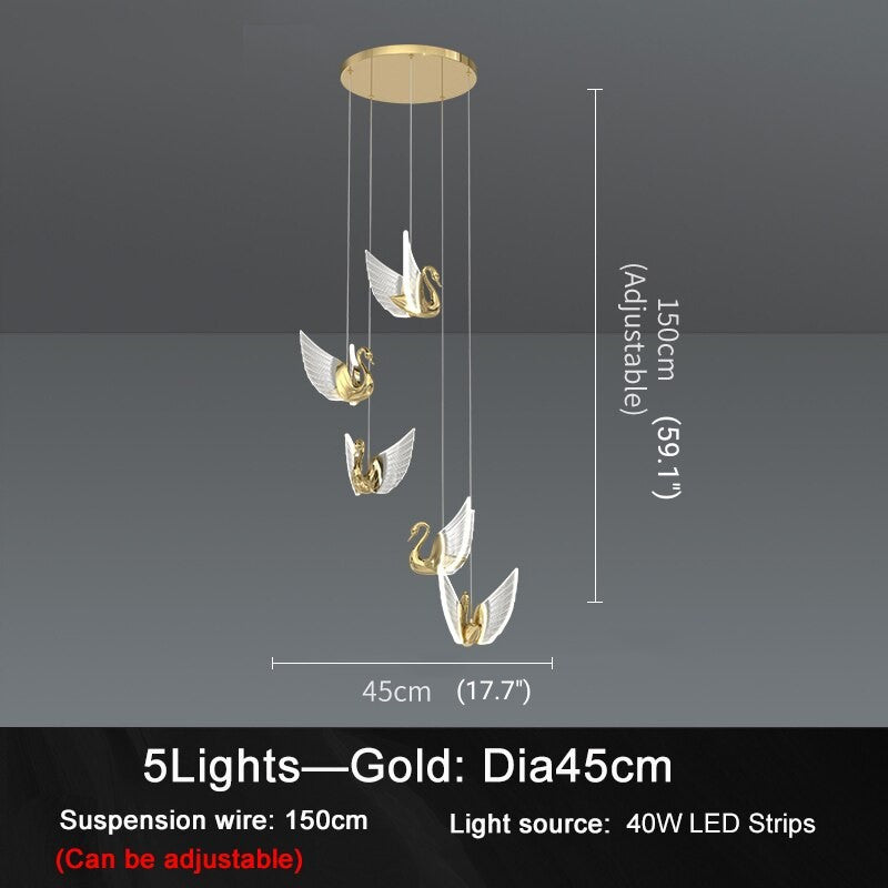 MIRODEMIÂ® Amirat Swan Design Gold Chandelier For Stairwell, L5g