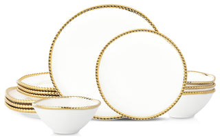 Christian Siriano Akoya Porcelain 12-Piece Dinnerware Set, White