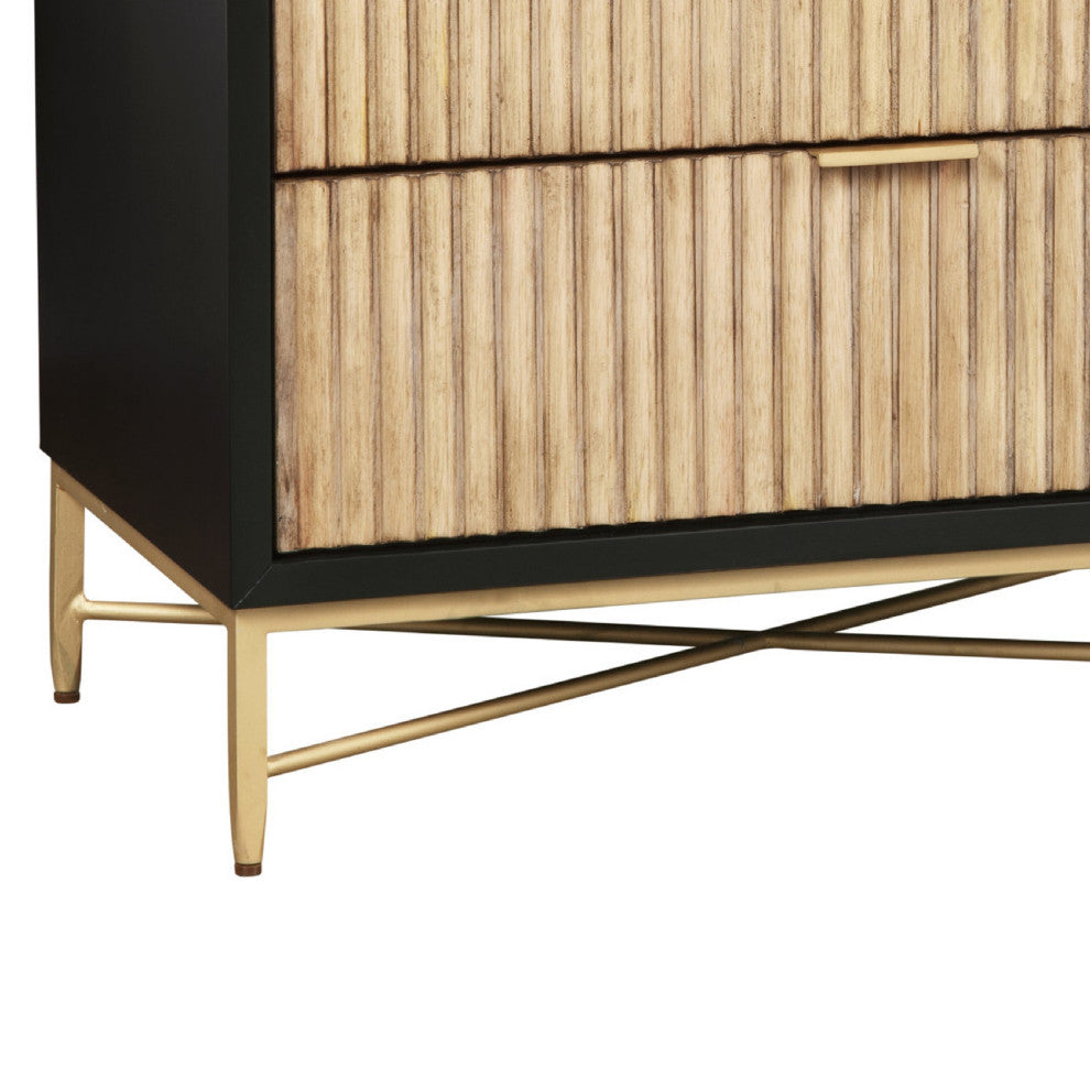 Benzara BM269165 Accent Chest With 3 Corrugated Drawers and Metal Base, Black