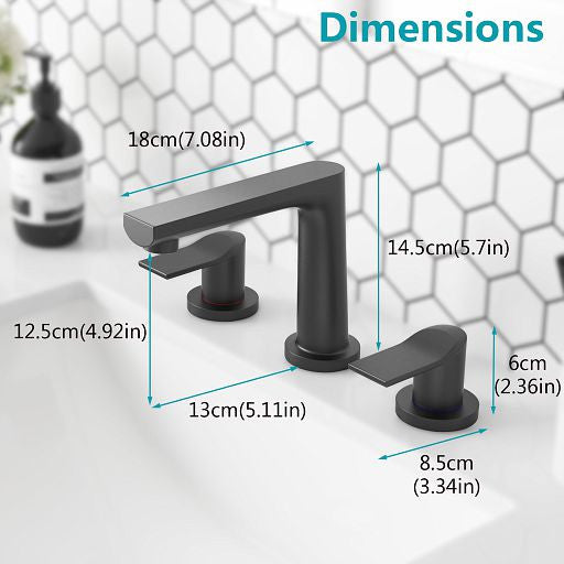Modern 2-Handle Widespread Deck Mounted Bathroom Sink Faucet, Black