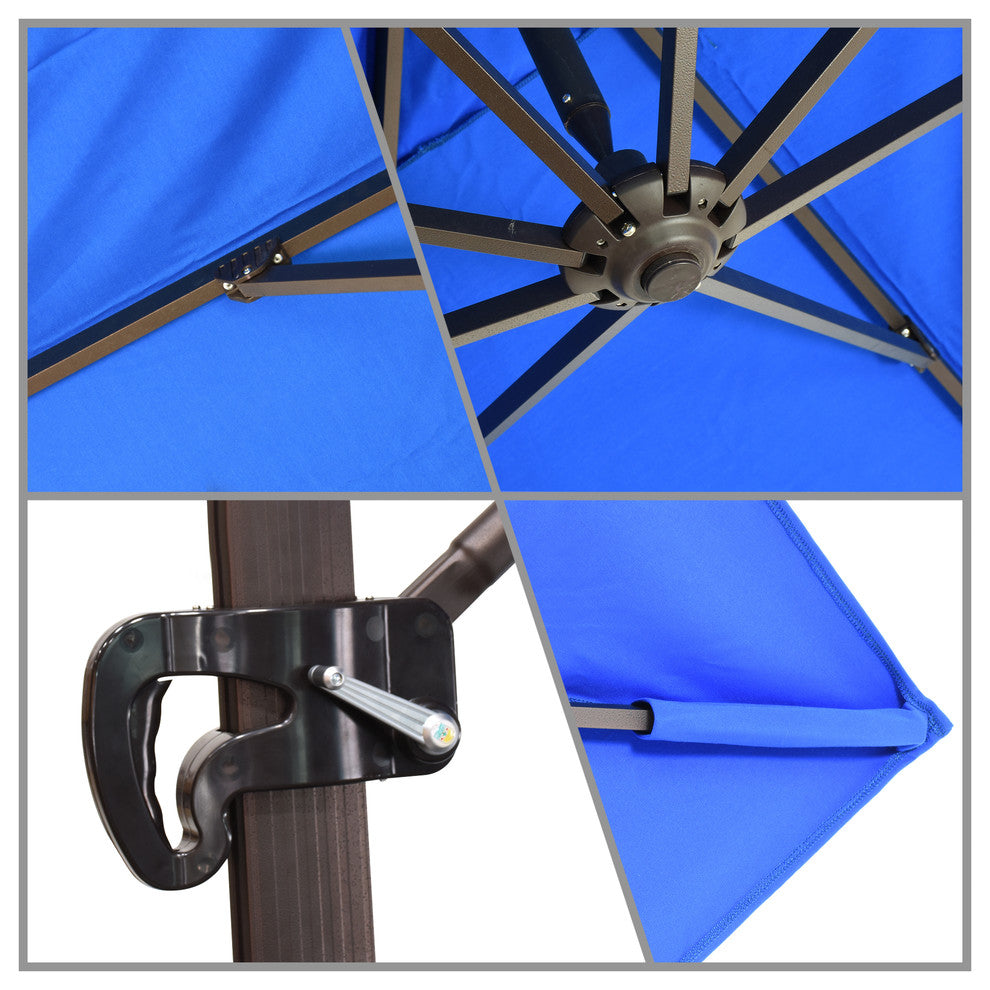 10'' Square Bronze Cantilever Crank Aluminum Umbrella, Jockey Red Sunbrella