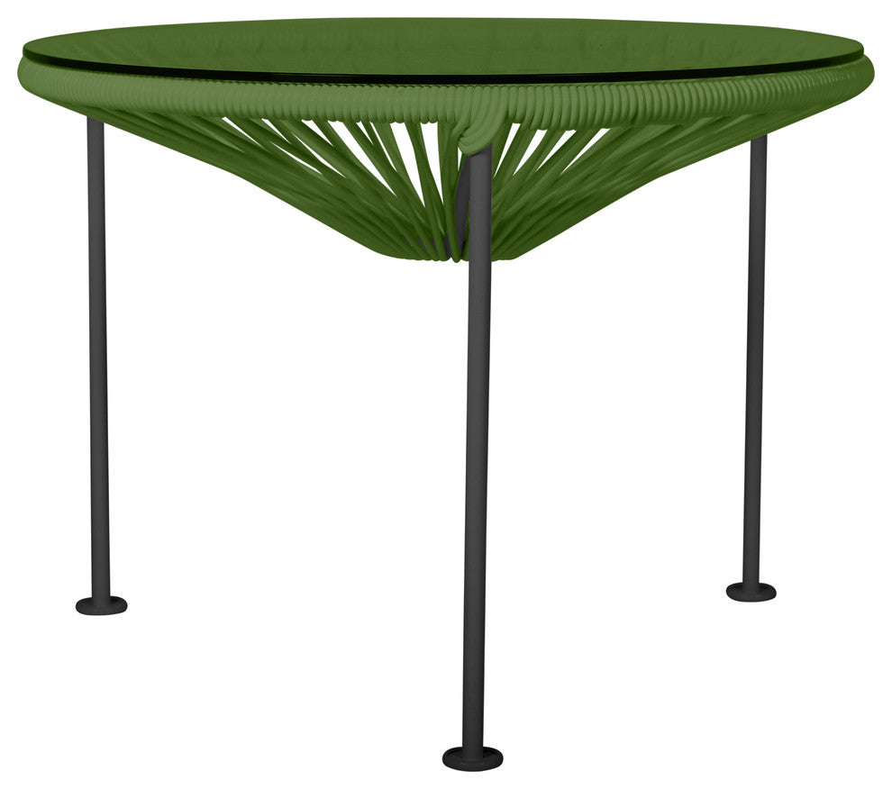 Zicatela Indoor/Outdoor Handmade Side Table, Cactus Weave, Black Frame