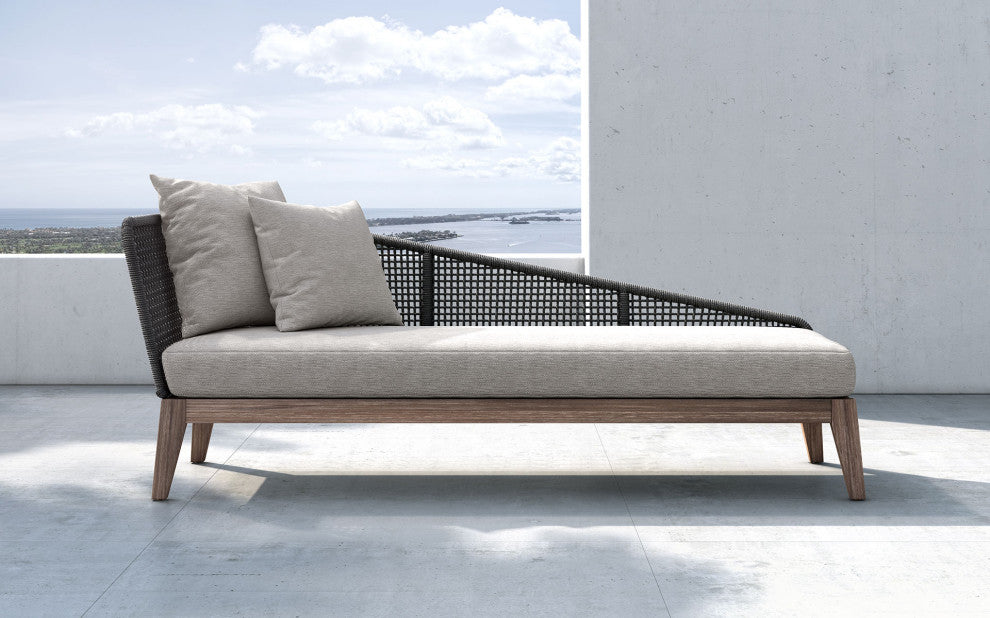 Netta Right Chaise, Dark Gray Cord and Weathered Eucalyptus