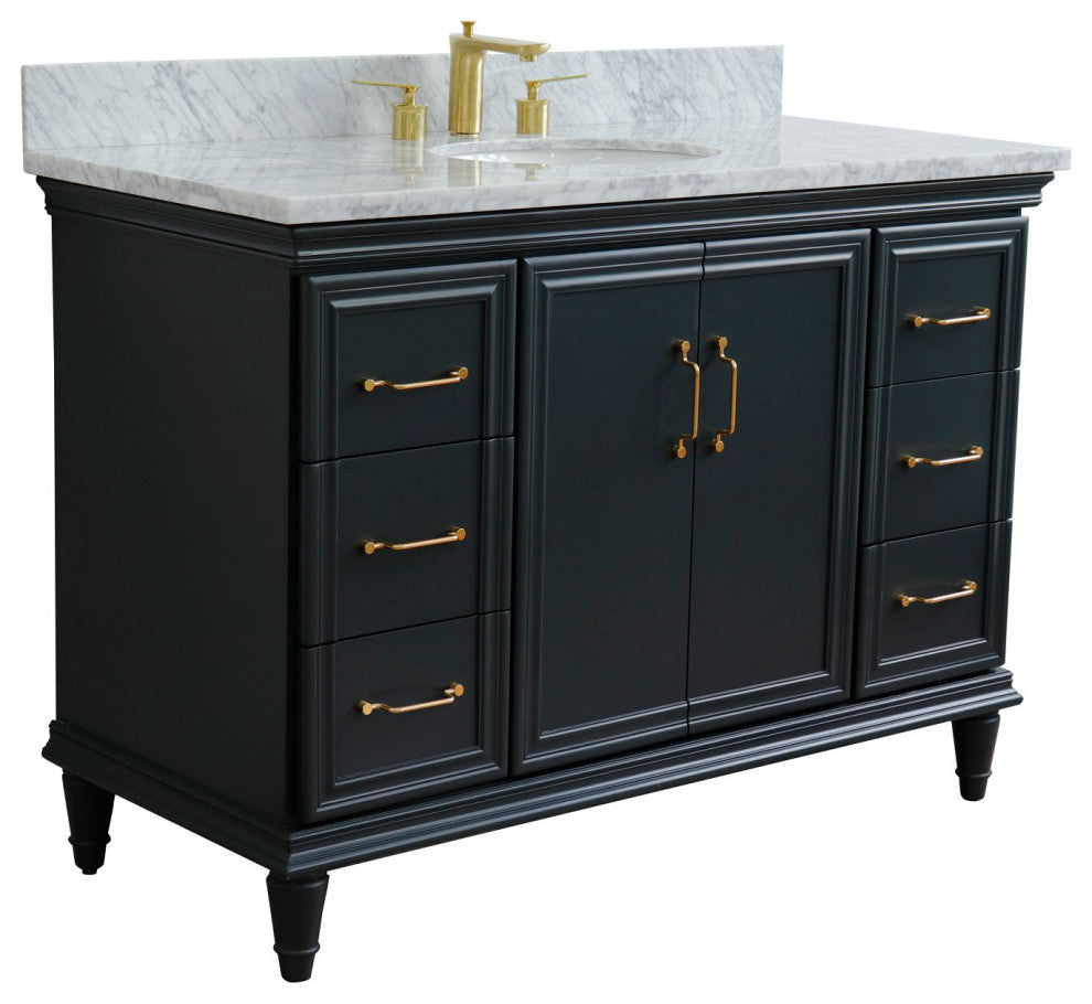 49" Single Sink Vanity, Dark Gray Finish With White Carrara Marble