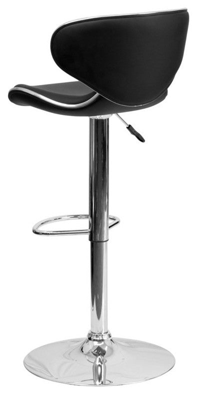 Estella Mid-Back Deep Curved Black Vinyl Swivel Adjustable Barstool