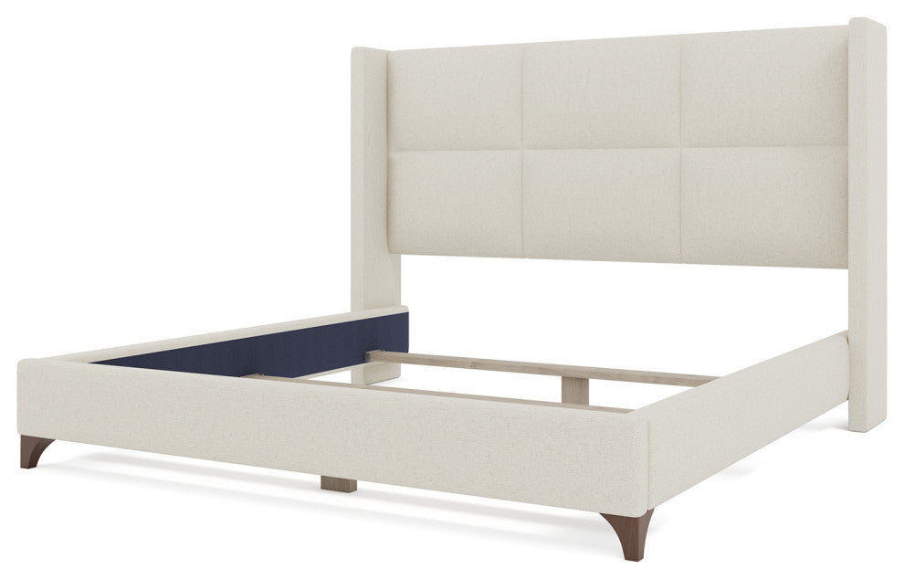 Nativa Interiors Megan Square Upholstered Bed, Off White, Queen