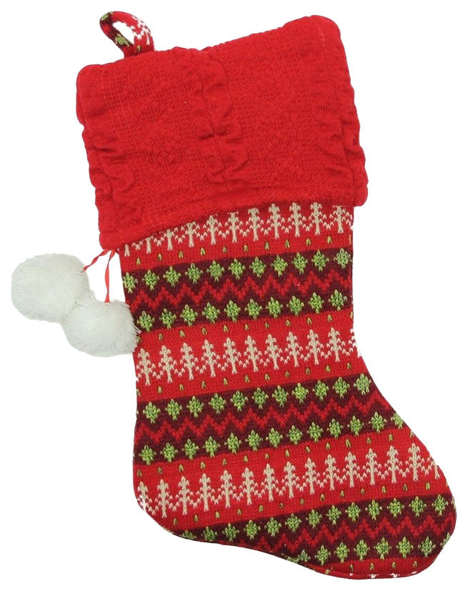 19" Red and Green Sweater Knit Decorative Christmas Stocking