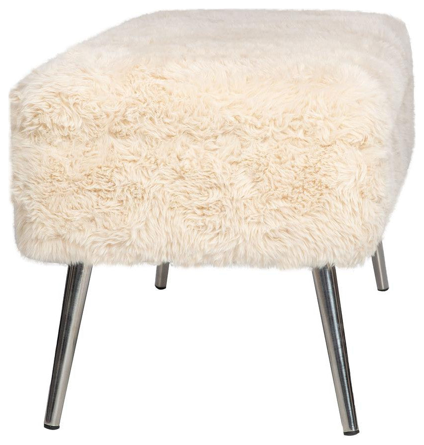 Huggy Luxury Plush Faux Fur Upholstered Storage Bench - Sand