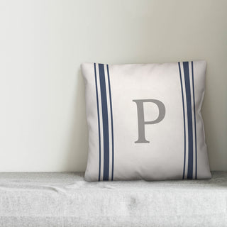 Blue Farmhouse Stripe Monogram - P 18x18 Spun Poly Pillow