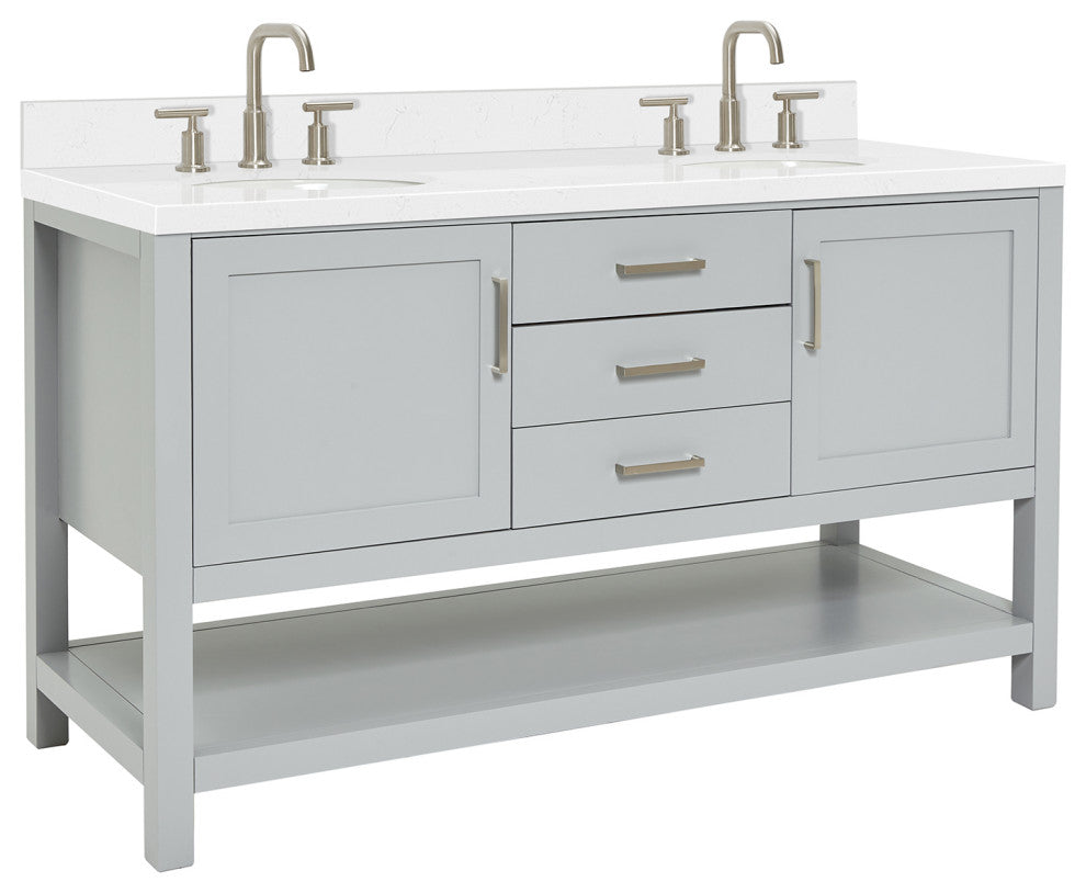 Ariel Bayhill 60" Double Oval Sink Bathroom Vanity, Carrara Quartz