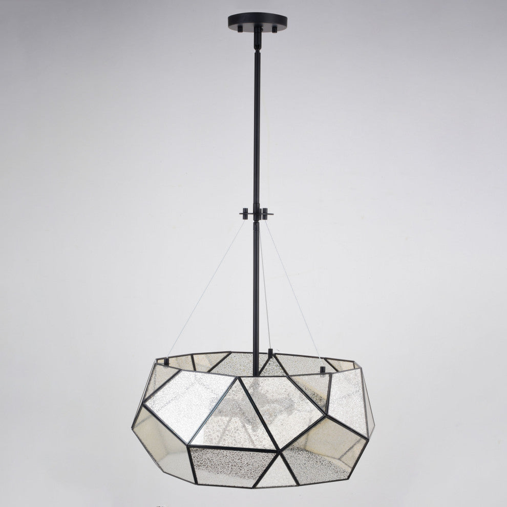 Vaxcel Lighting P0393 Euclid 20"W 3 Light Faceted Glass Pendant - Black