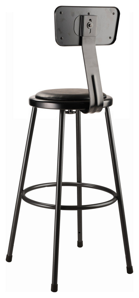 NPS 30" Heavy Duty Vinyl Padded Steel Stool With Backrest, Black