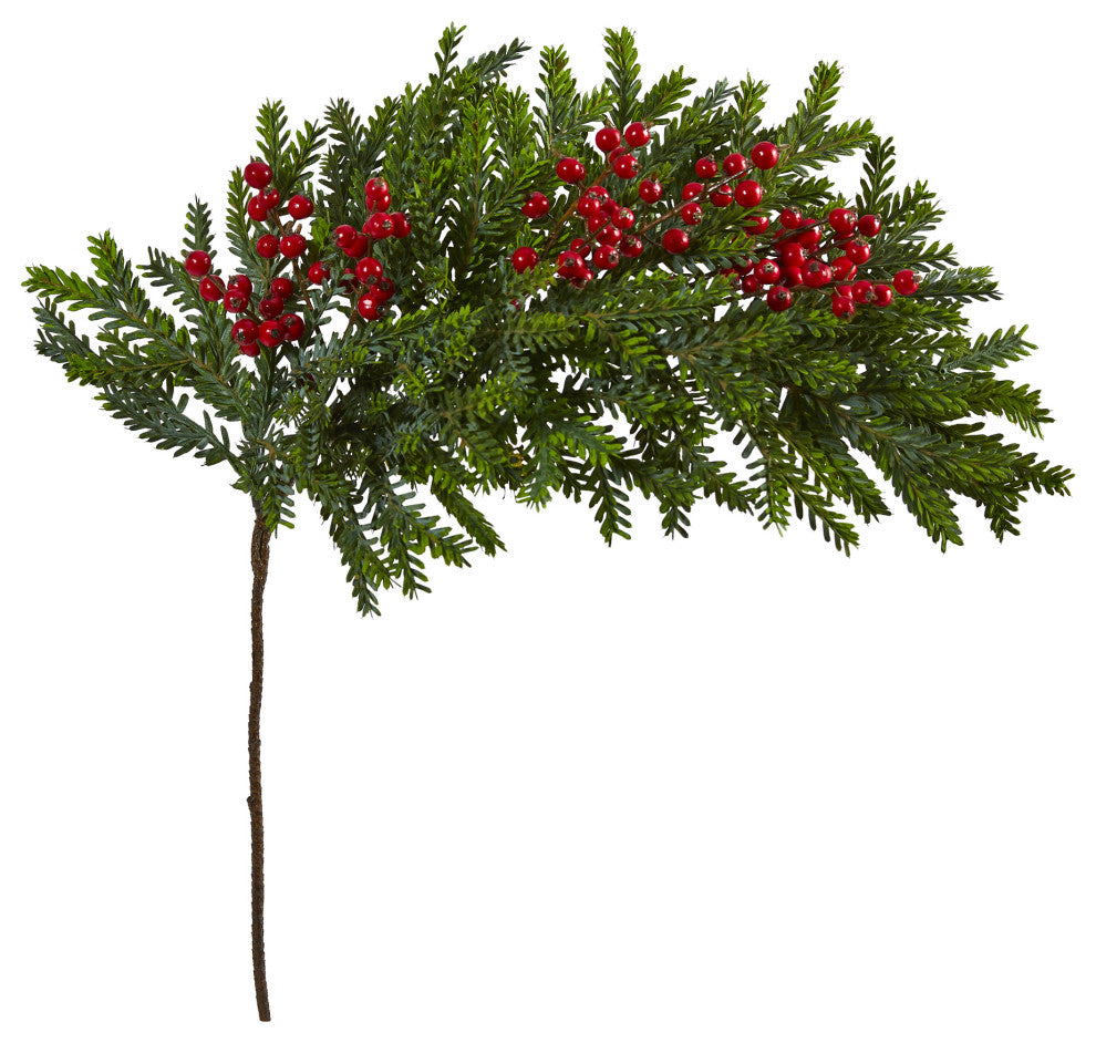 34" Pine and Berries Artificial Hanging Plant, Set of 3