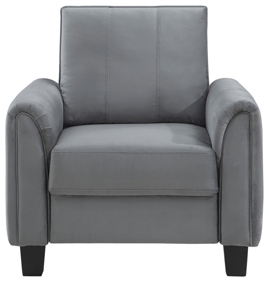 Upholstered Rolled Arm Accent Chair, Gray and Black