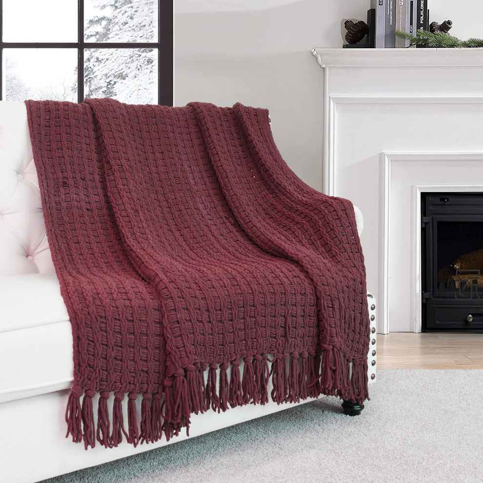 Space Yarn Knitted Throw, Burgundy, 50" X 60"