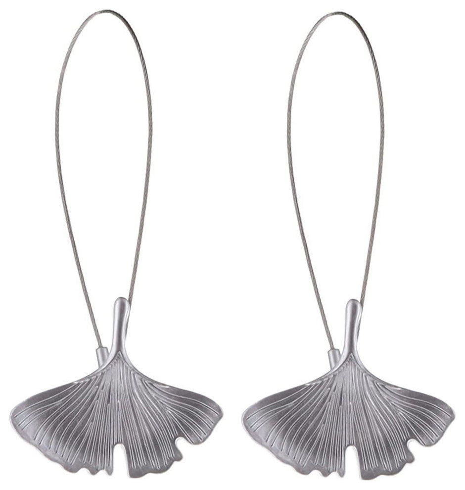 Magnetic Metal Curtain Tiebacks with Ginkgo Leaf Design "“ No Installation Needed, Silver, Pack of 2