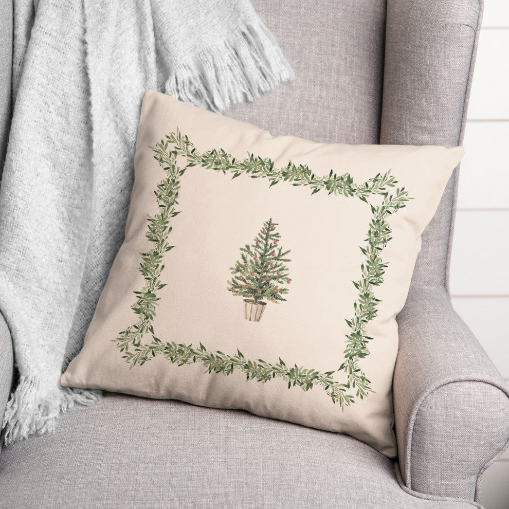 Garland Border Christmas Tree 6 20x20 Spun Poly Pillow