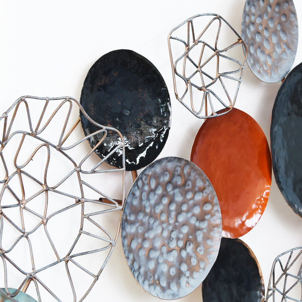 Hand Painted Etched Metal Wall Sculpture, Multi Color, Plateau