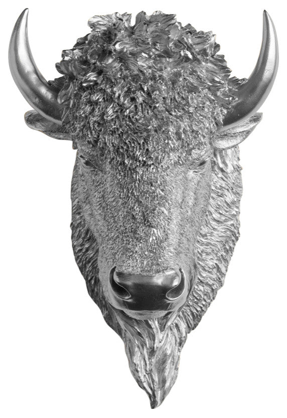 Faux Taxidermy Bison Head Wall Mount, Silver