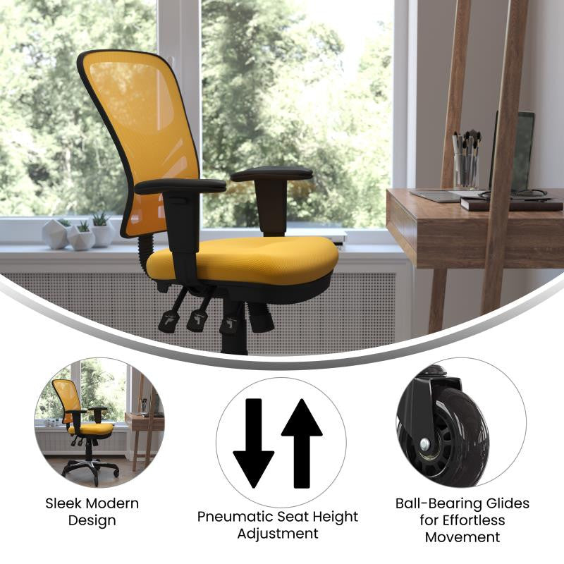 Nicholas Mid-Back Multifunction Ergonomic Office Chair-Yellow-Orange