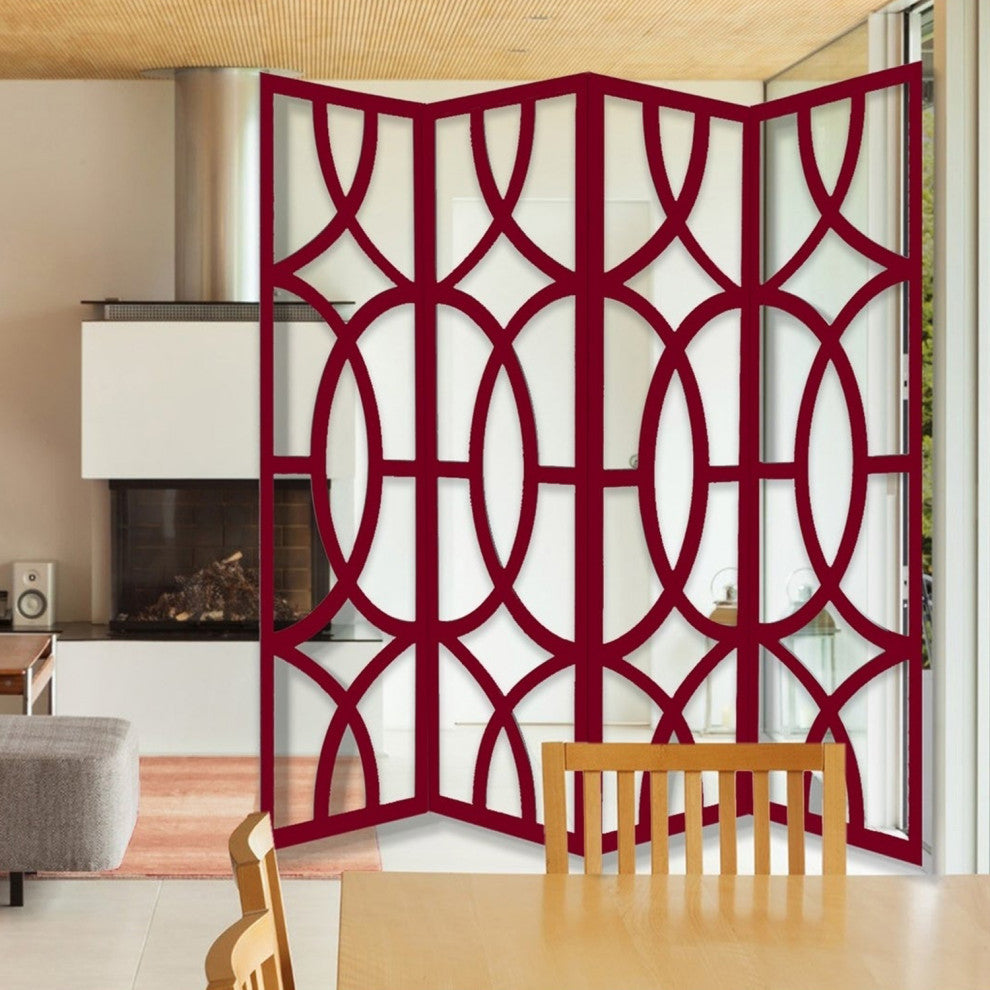 HomeRoots 84" x 2" x 84" Red Wood 4 Panel Screen