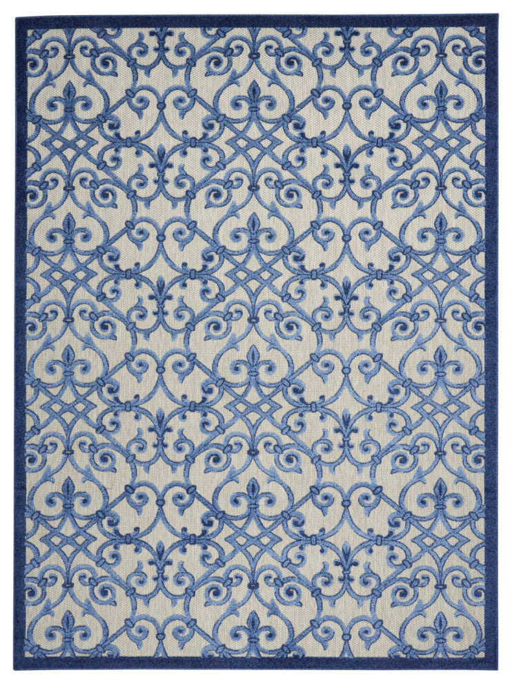 8' X 11' Blue And Gray Floral Indoor Outdoor Area Rug