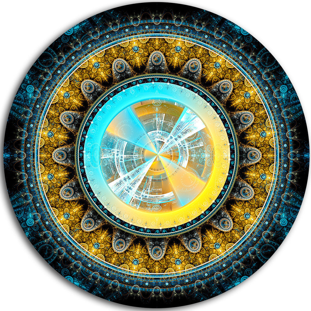 Rounded Symmetrical Flower Yellow, Abstract Round Wall Art, 36"
