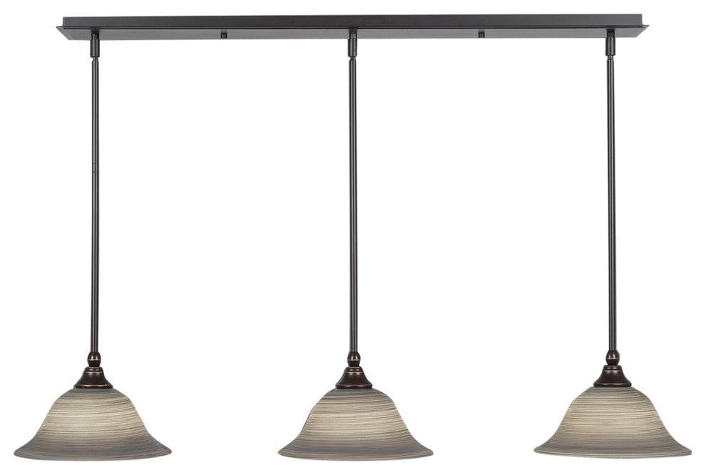 3 Light Mini Pendant In Dark Granite, 10" Gray Linen Glass