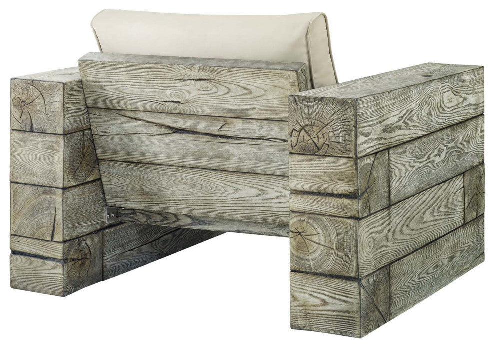 Lounge Sofa Chair Table Set, Sunbrella, Simulated Wood, Gray Beige, Outdoor