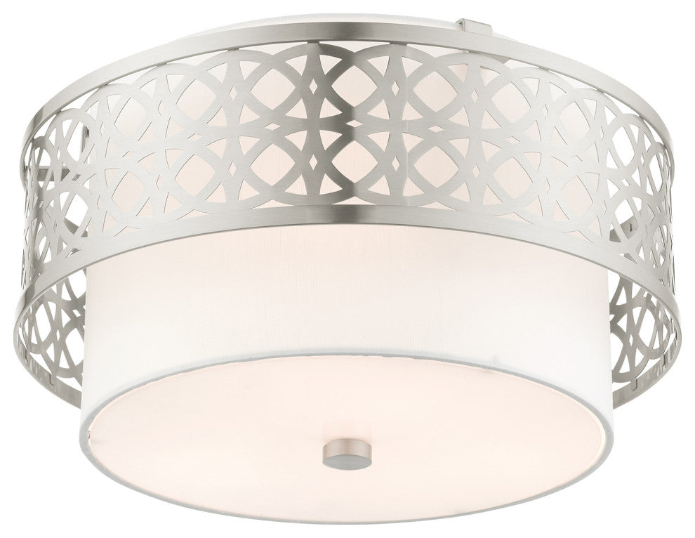 Brushed Nickel Fretwork, Ornamental, Transitional, Sophisticated Semi Flush
