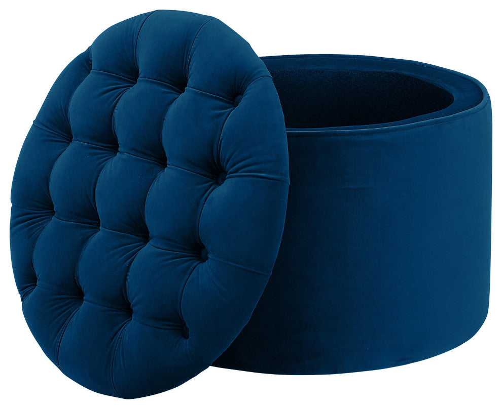 Queen Navy Velvet Storage Ottoman