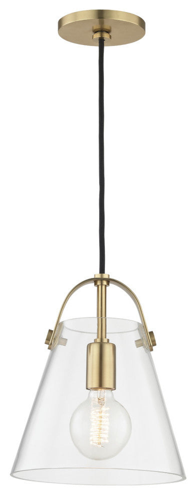 Karin Small Pendant, Clear Glass, Finish: Aged Brass