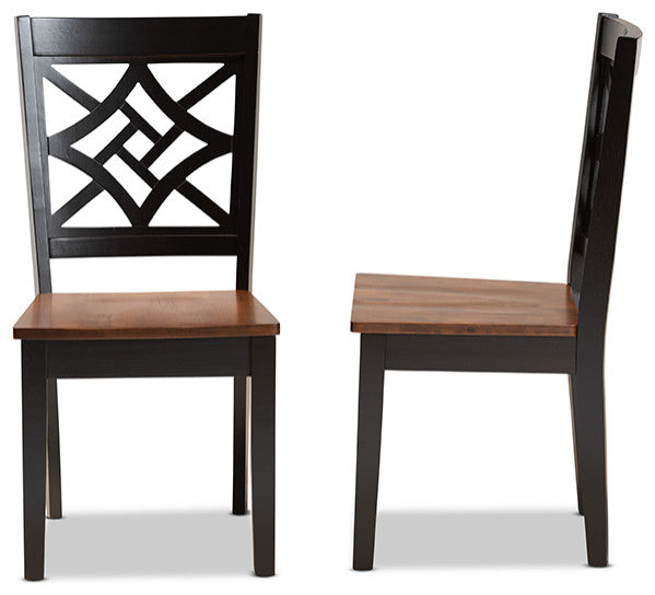 Isidro Contemporary Two-Tone Dark Brown and Walnut Dining Chair, Set of 2