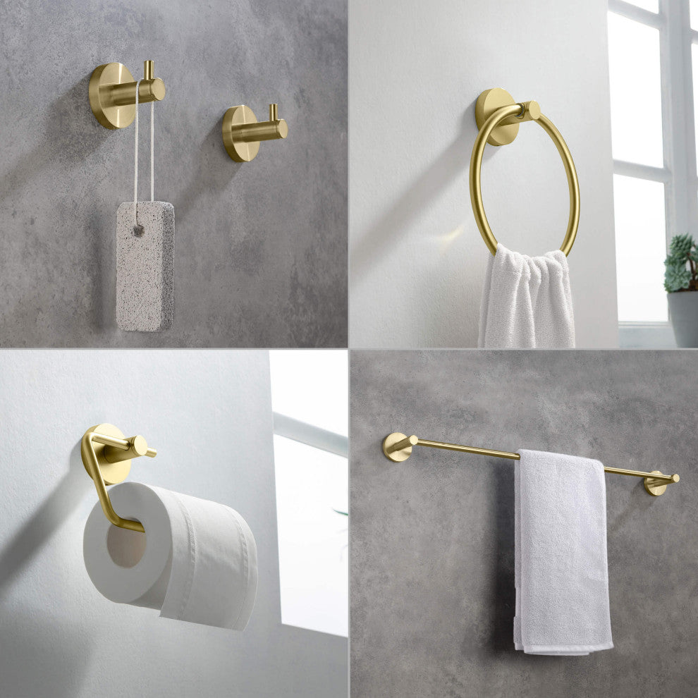 Circular 5-Piece Bathroom Hardware Set, Brushed Gold