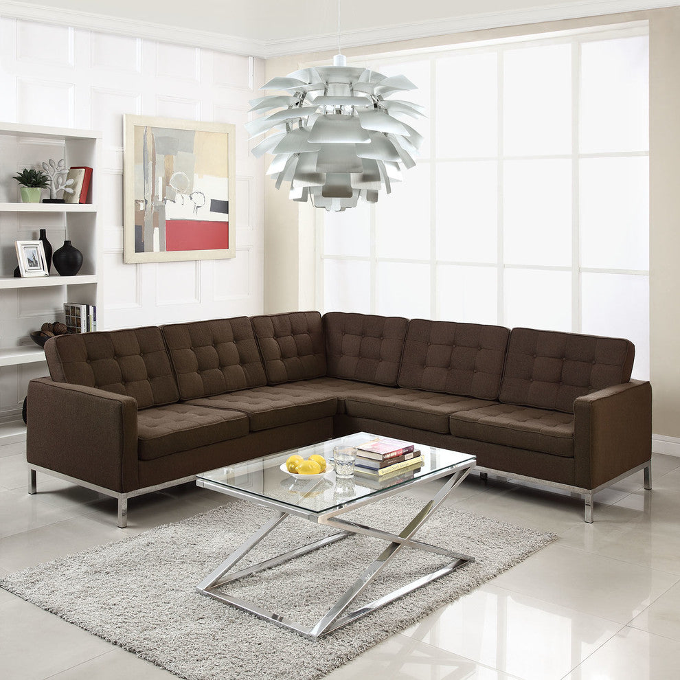 Modern Contemporary Living Room Wool L Shaped Sectional Sofa Chocolate