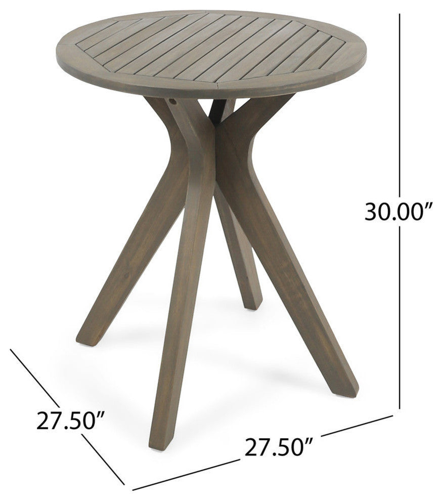 GDF Studio Brigitte Outdoor Round Acacia Wood Bistro Table with X Legs, Gray