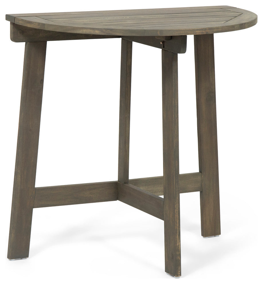 Sophia Outdoor Half-Round Acacia Wood Bistro Table, Gray Finish