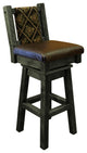 Barnwood Style Timber Peg Swivel Upholstered Barstool, Weathered Slate, Black Pine Cone and Quarter Espresso, Bar Height