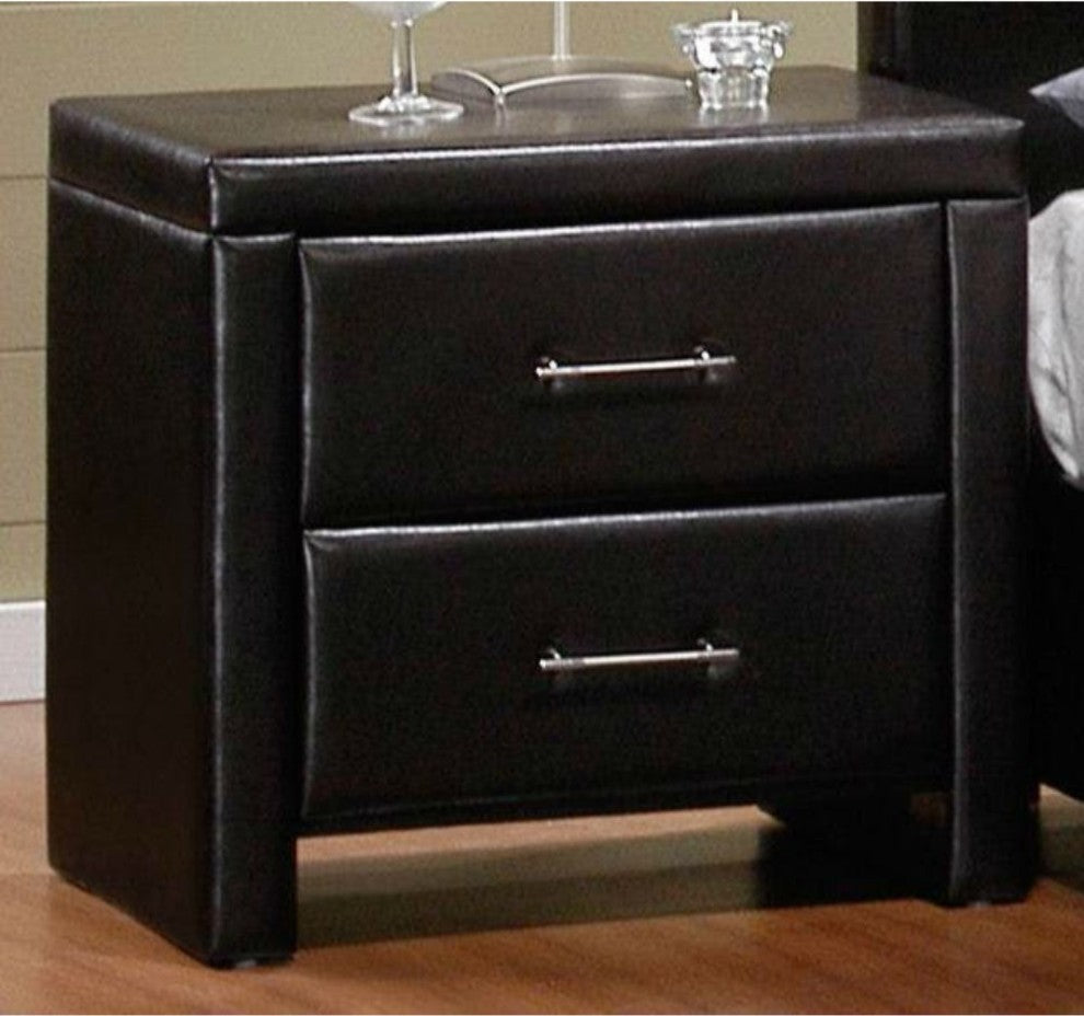 Benzara BM179872 Bi-Cast Vinyl Nightstand With 2 Drawers, Dark Brown