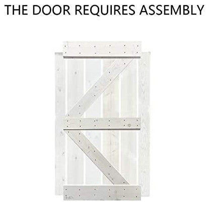 Stained Solid Pine Wood Sliding Barn Door, White, 38"x84", K Series