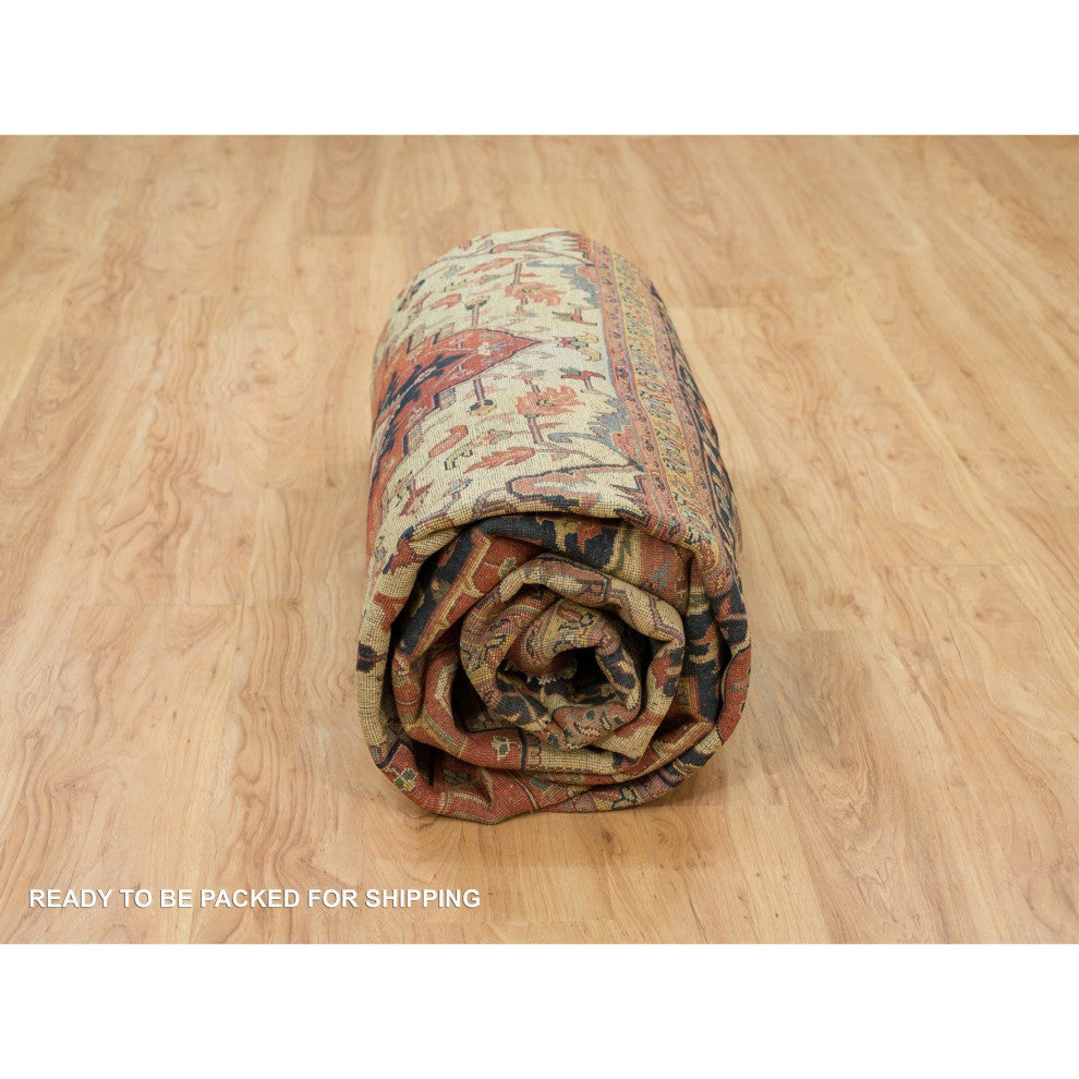 Rust Red Hand Knotted Heris Re-Creation Wool Square Oriental Rug, 9'10"x10'2"