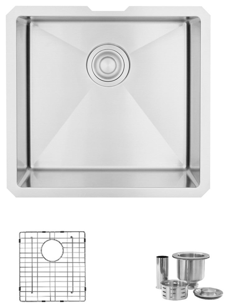 STYLISH 19"L x 18"W Undermount Kitchen Sink Single Bowl with Grid and Strainer