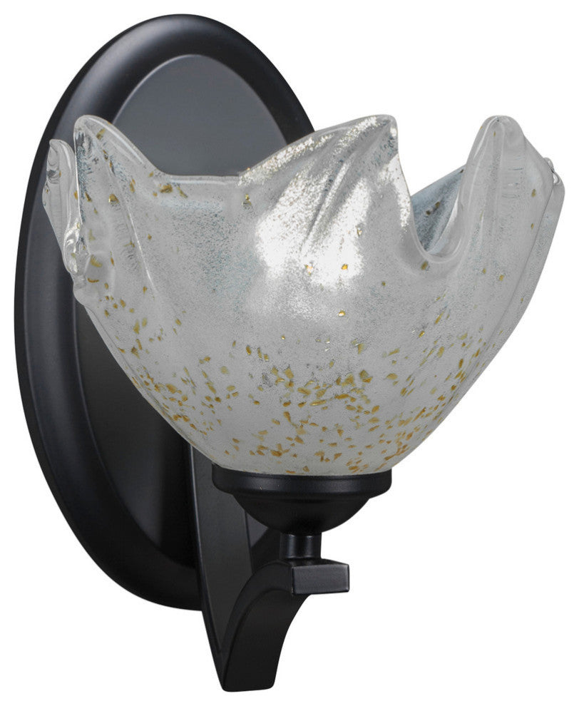 Zilo Wall Sconce, Matte Black, 7" Gold Ice Glass