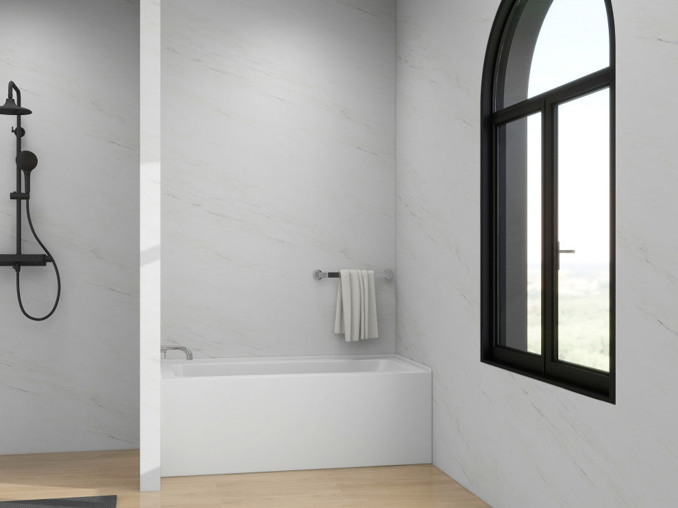 Vanity Art Alcove Soaking Acrylic Bathtub, Pure White, 60"x30", Left
